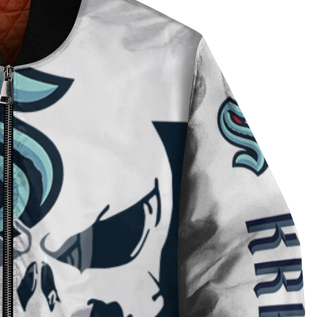 seattle kraken skull outline blue white bomber jacket premium grade seattle kraken skull outline blue white bomber jacket premium grade