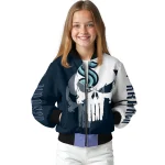 seattle kraken skull outline blue white bomber jacket best selling