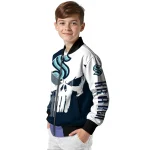 seattle kraken skull outline blue white bomber jacket best selling
