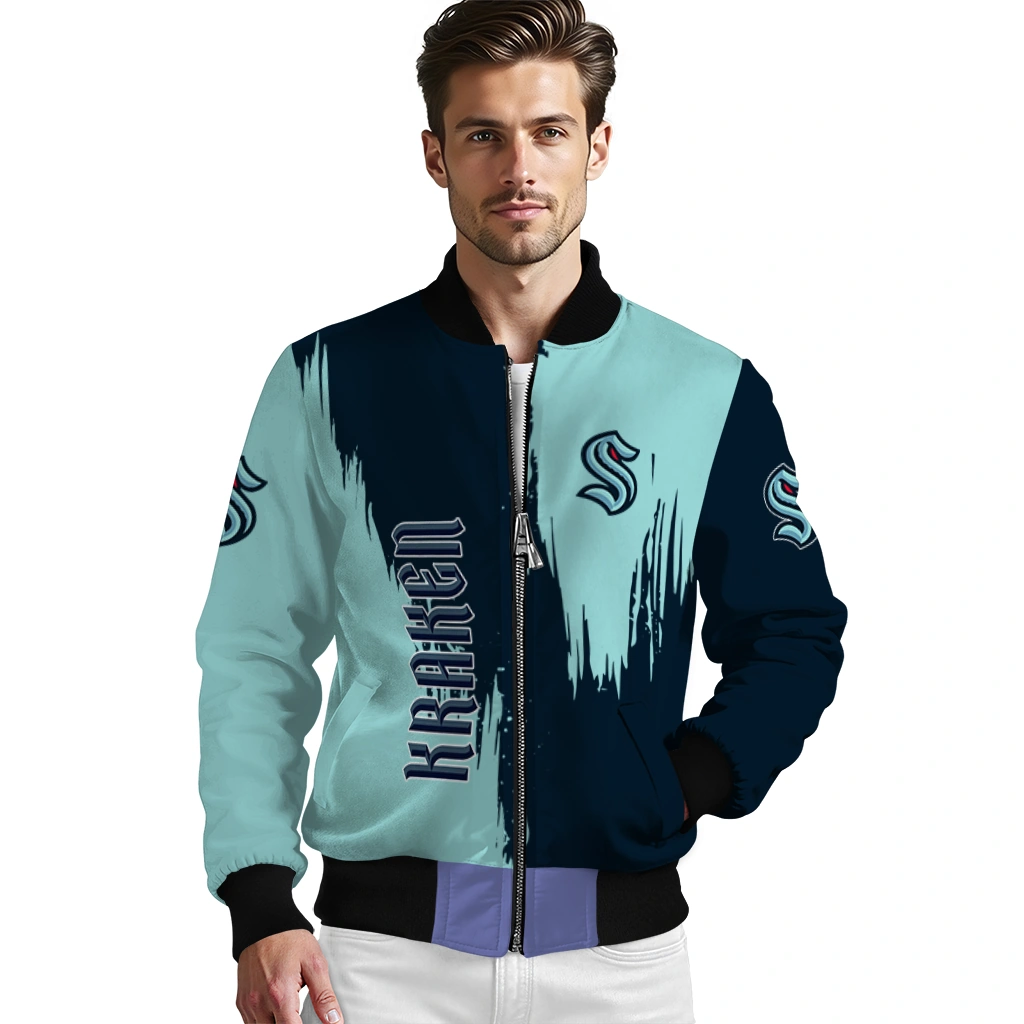 seattle kraken urban mark blue bomber jacket high quality seattle kraken urban mark blue bomber jacket high quality