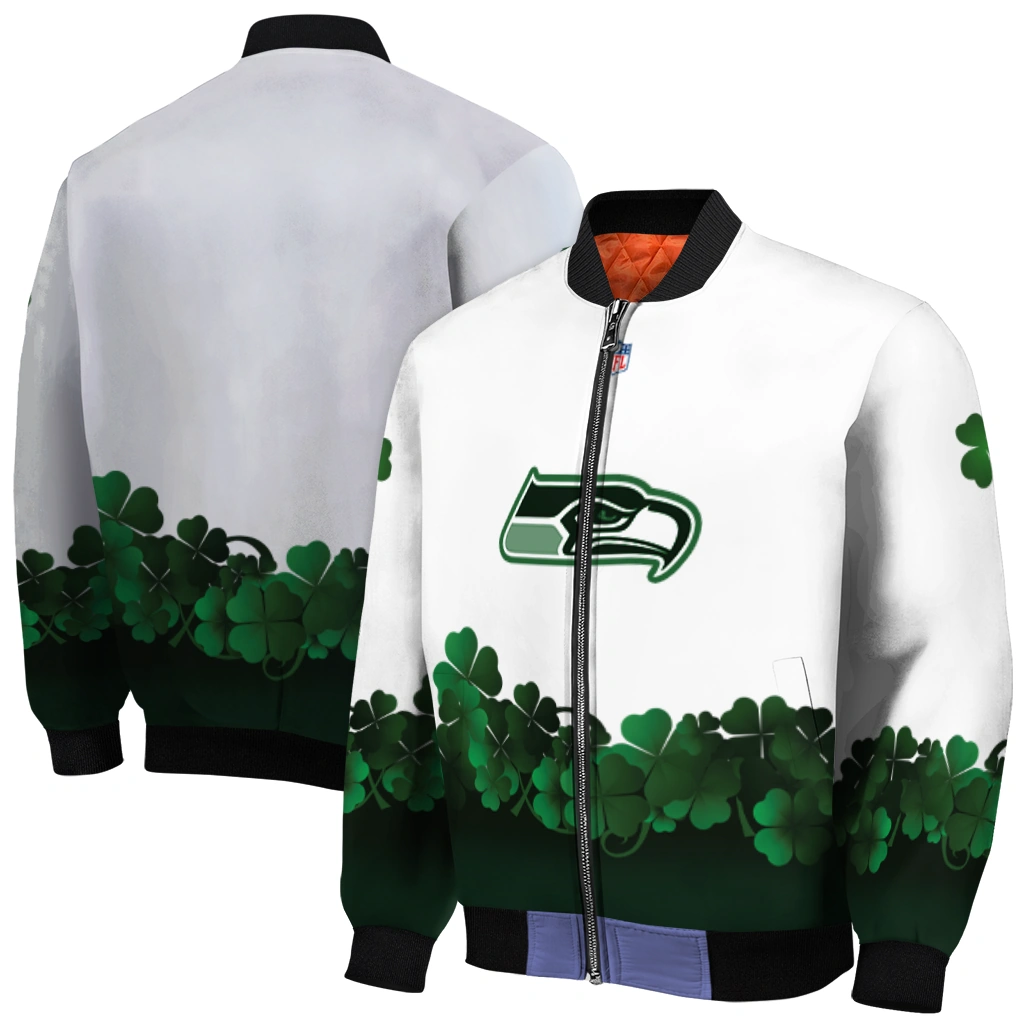 seattle seahawks clovers design white green bomber jacket best selling seattle seahawks clovers design white green bomber jacket best selling