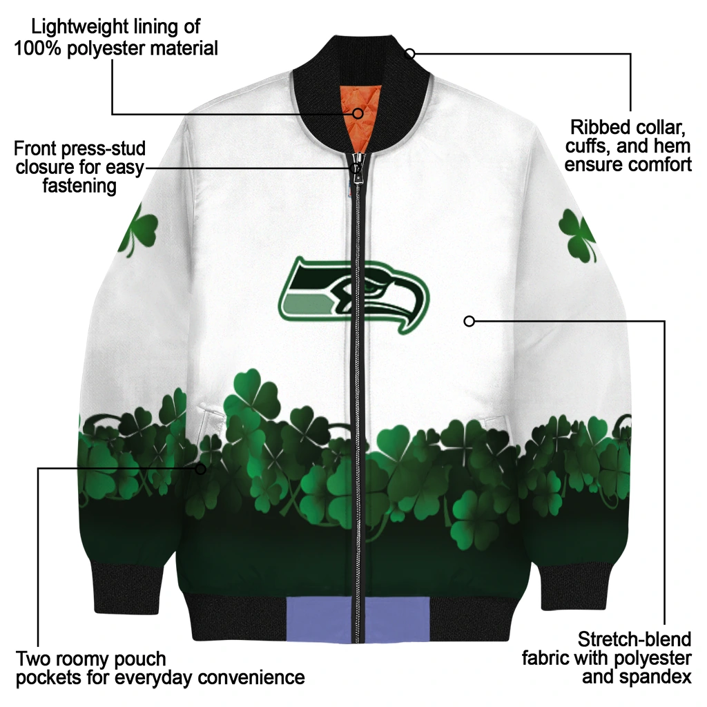 seattle seahawks clovers design white green bomber jacket new arrival seattle seahawks clovers design white green bomber jacket new arrival