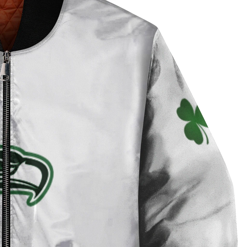 seattle seahawks clovers design white green bomber jacket premium grade seattle seahawks clovers design white green bomber jacket premium grade