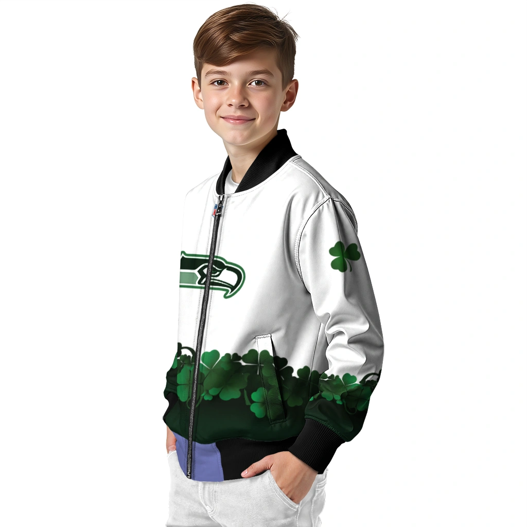 seattle seahawks clovers design white green bomber jacket trendy seattle seahawks clovers design white green bomber jacket trendy