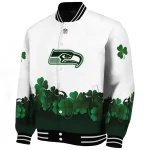 seattle seahawks clovers design white green varsity jacket best selling