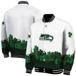 seattle seahawks clovers design white green varsity jacket best selling