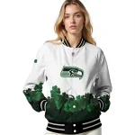 seattle seahawks clovers design white green varsity jacket best selling