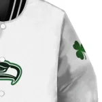 seattle seahawks clovers design white green varsity jacket best selling