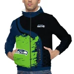 seattle seahawks hexagon paint blue black windbreaker jacket best selling