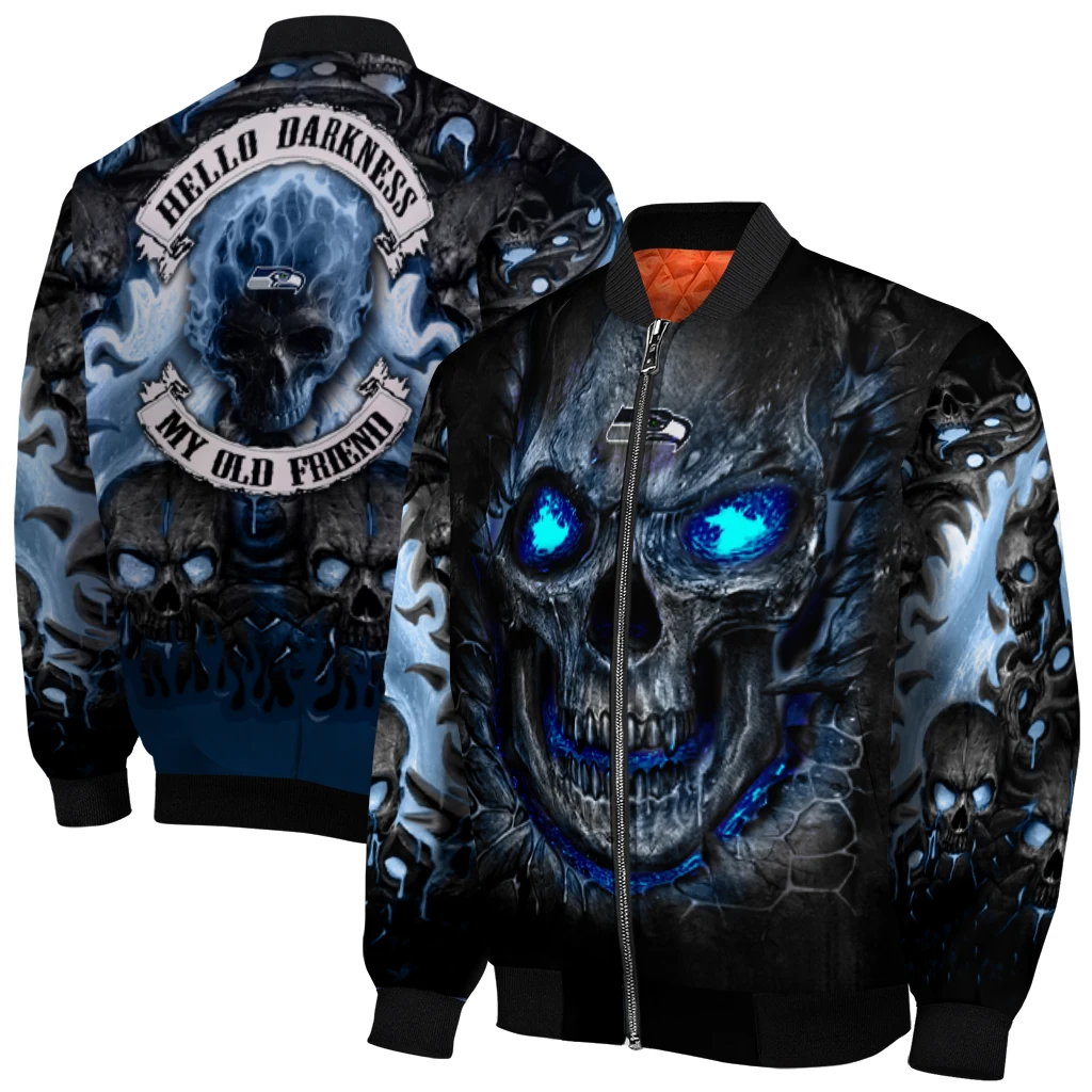seattle seahawks inferno skull blue black bomber jacket best selling seattle seahawks inferno skull blue black bomber jacket best selling