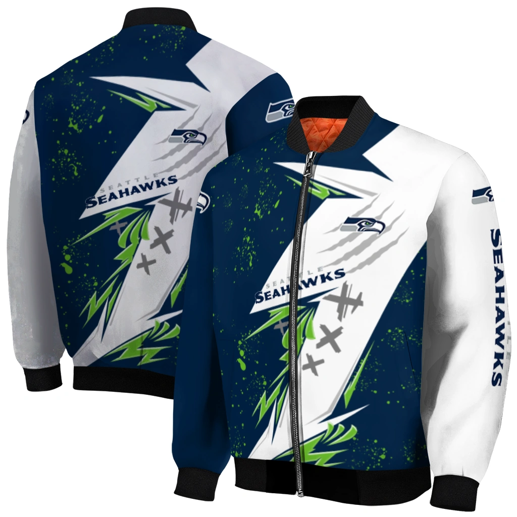seattle seahawks ripped bolt blue white bomber jacket best selling seattle seahawks ripped bolt blue white bomber jacket best selling