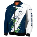 seattle seahawks ripped bolt blue white bomber jacket best selling