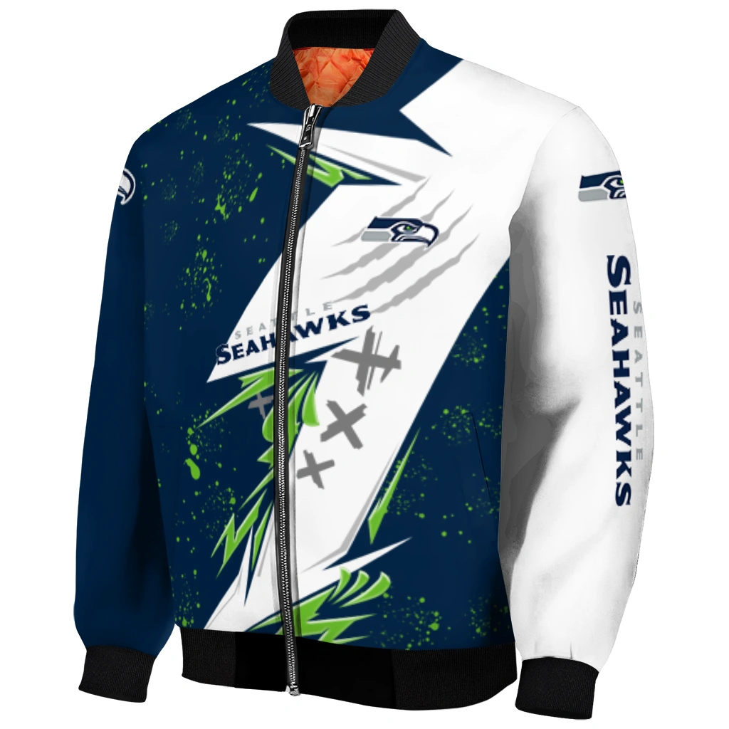 seattle seahawks ripped bolt blue white bomber jacket fashion forward seattle seahawks ripped bolt blue white bomber jacket fashion forward