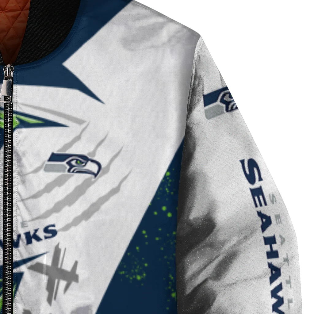 seattle seahawks ripped bolt blue white bomber jacket premium grade seattle seahawks ripped bolt blue white bomber jacket premium grade