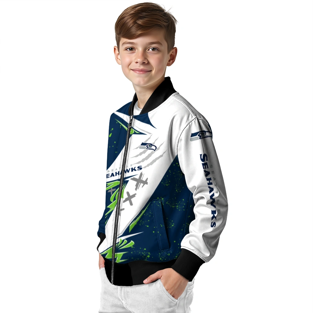 seattle seahawks ripped bolt blue white bomber jacket trendy seattle seahawks ripped bolt blue white bomber jacket trendy
