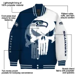 seattle seahawks skull outline blue white varsity jacket best selling