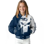 seattle seahawks skull outline blue white varsity jacket best selling