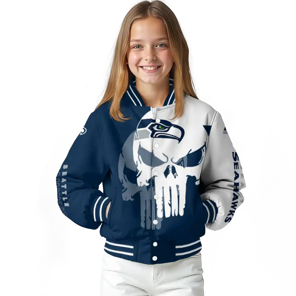 seattle seahawks skull outline blue white varsity jacket top rated seattle seahawks skull outline blue white varsity jacket top rated