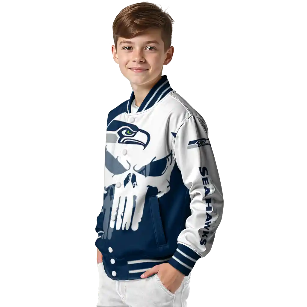 seattle seahawks skull outline blue white varsity jacket trendy seattle seahawks skull outline blue white varsity jacket trendy