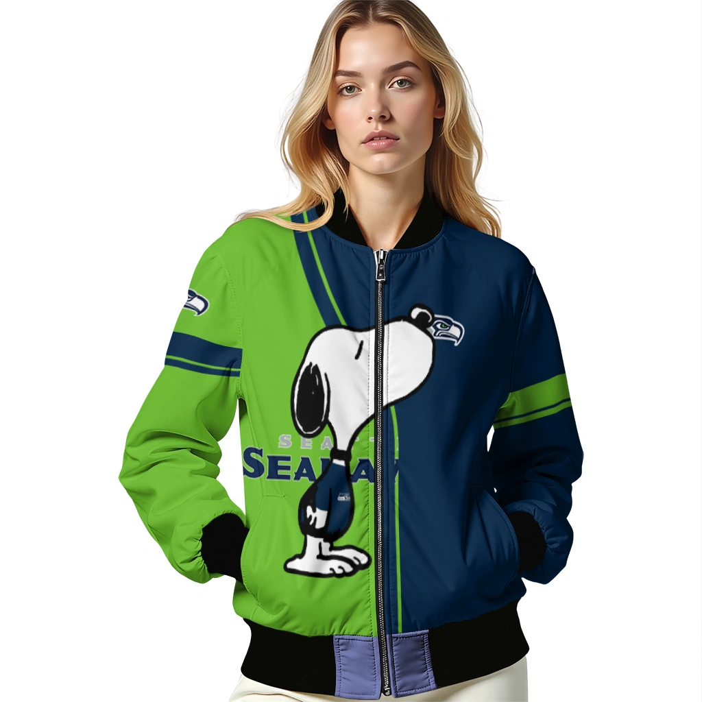 seattle seahawks snoopy attitude blue bomber jacket latest model seattle seahawks snoopy attitude blue bomber jacket latest model
