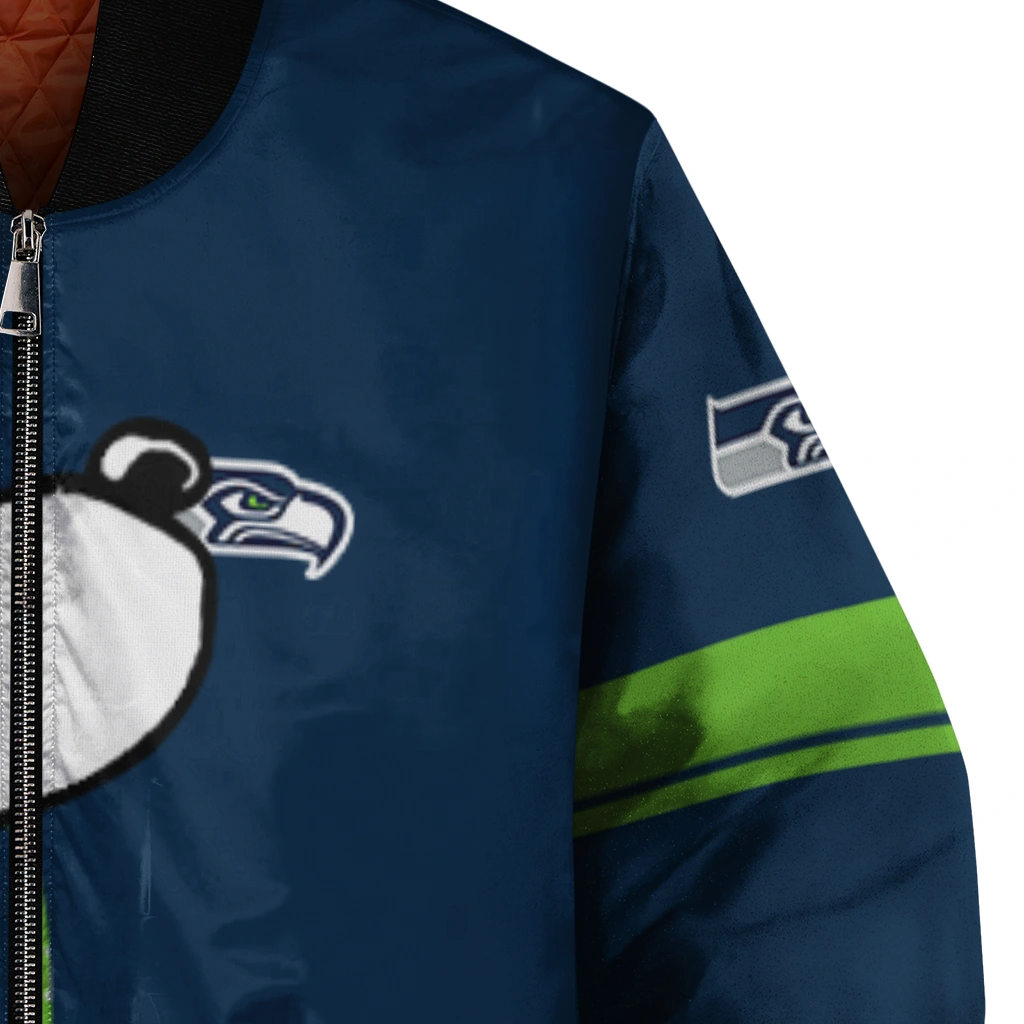 seattle seahawks snoopy attitude blue bomber jacket premium grade seattle seahawks snoopy attitude blue bomber jacket premium grade
