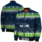 seattle seahawks snowy pines blue bomber jacket best selling