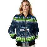 seattle seahawks snowy pines blue bomber jacket best selling