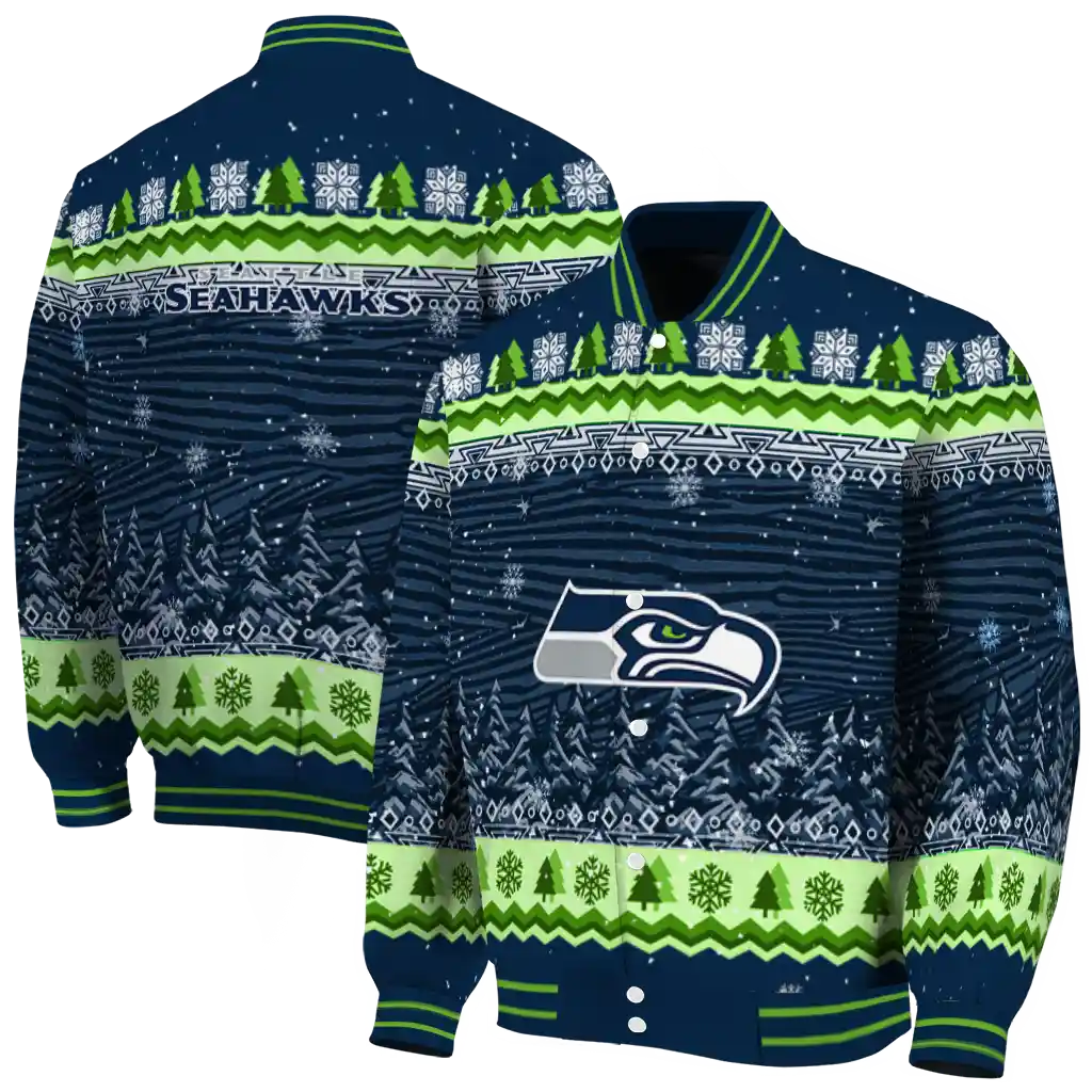 seattle seahawks snowy pines blue varsity jacket fashion forward seattle seahawks snowy pines blue varsity jacket fashion forward