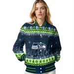 seattle seahawks snowy pines blue varsity jacket best selling