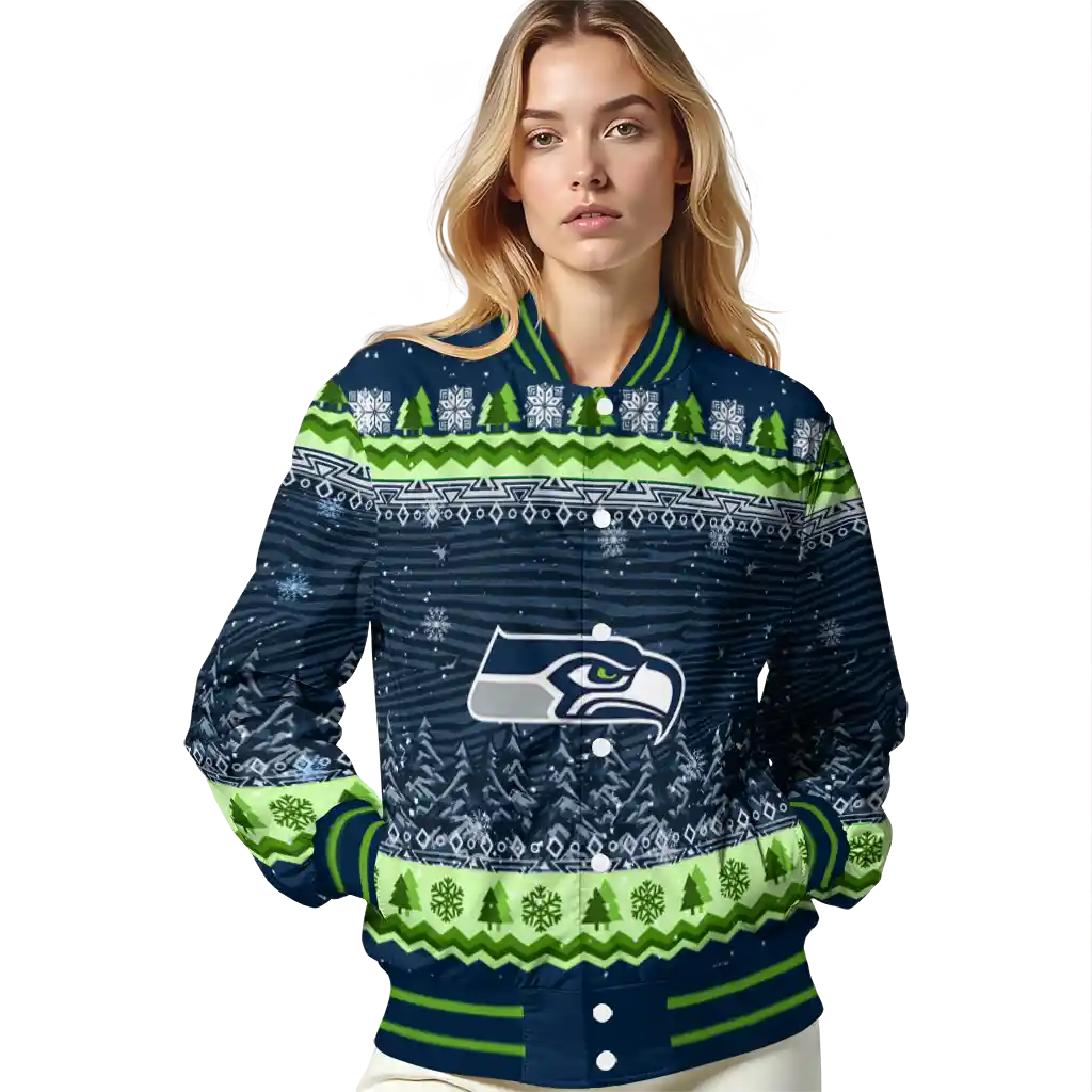 seattle seahawks snowy pines blue varsity jacket latest model seattle seahawks snowy pines blue varsity jacket latest model