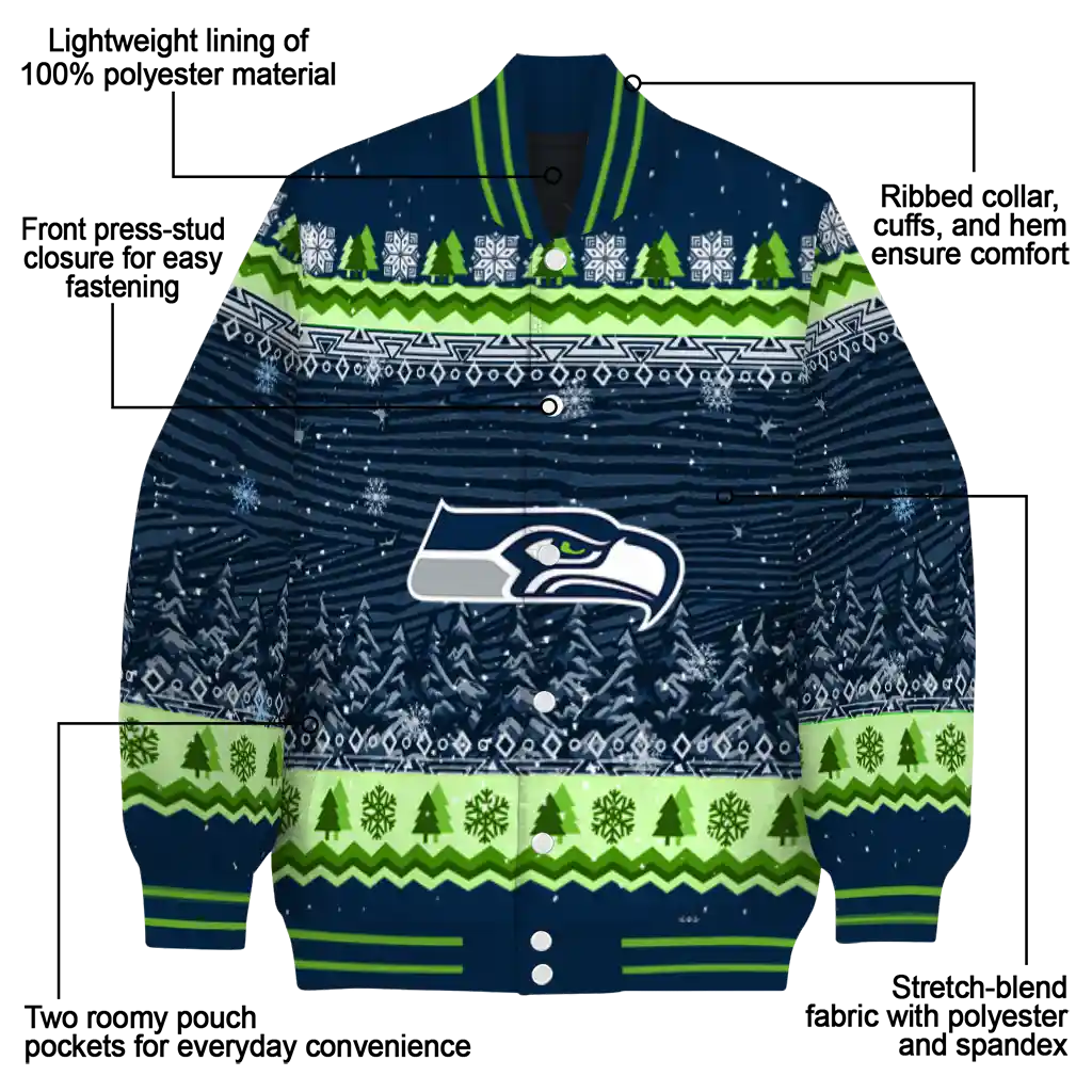 seattle seahawks snowy pines blue varsity jacket new arrival seattle seahawks snowy pines blue varsity jacket new arrival