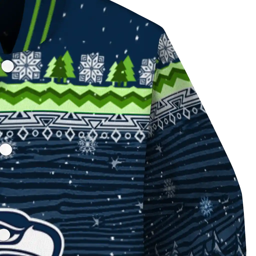 seattle seahawks snowy pines blue varsity jacket premium grade seattle seahawks snowy pines blue varsity jacket premium grade