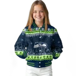 seattle seahawks snowy pines blue varsity jacket best selling
