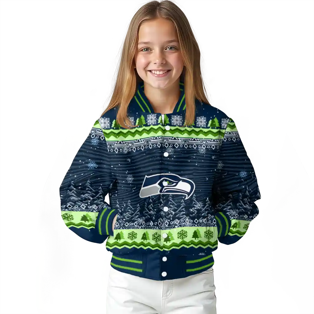 seattle seahawks snowy pines blue varsity jacket top rated seattle seahawks snowy pines blue varsity jacket top rated