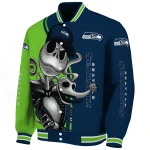 seattle seahawks spooky grin blue varsity jacket best selling