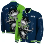 seattle seahawks spooky grin blue varsity jacket best selling