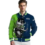 seattle seahawks spooky grin blue varsity jacket best selling