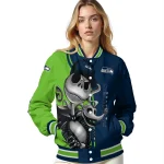 seattle seahawks spooky grin blue varsity jacket best selling