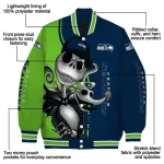 seattle seahawks spooky grin blue varsity jacket best selling