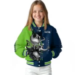 seattle seahawks spooky grin blue varsity jacket best selling