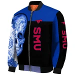 smu mustangs intricate skull blue black bomber jacket best selling