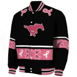 smu mustangs pink ribbon black pink varsity jacket best selling