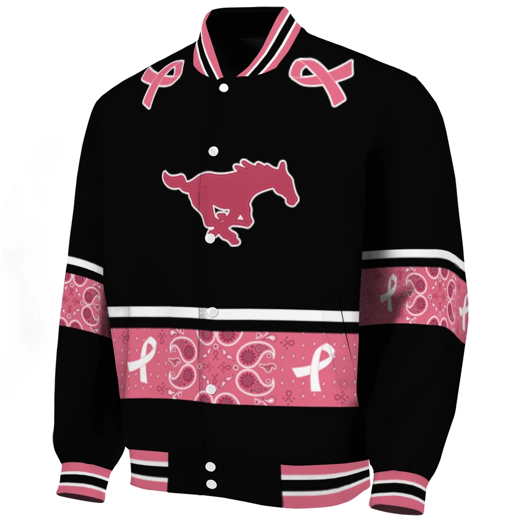 smu mustangs pink ribbon black pink varsity jacket best selling smu mustangs pink ribbon black pink varsity jacket best selling