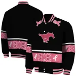 smu mustangs pink ribbon black pink varsity jacket best selling