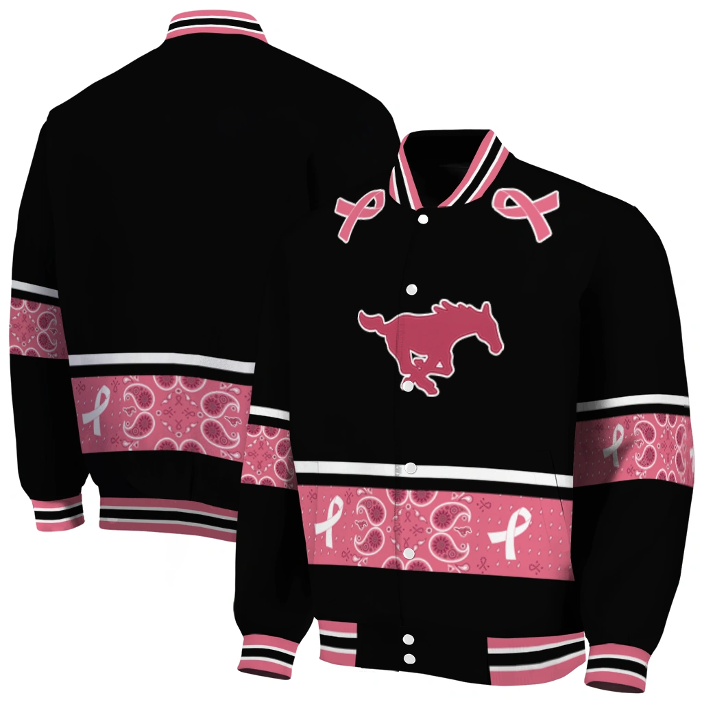 smu mustangs pink ribbon black pink varsity jacket fashion forward smu mustangs pink ribbon black pink varsity jacket fashion forward