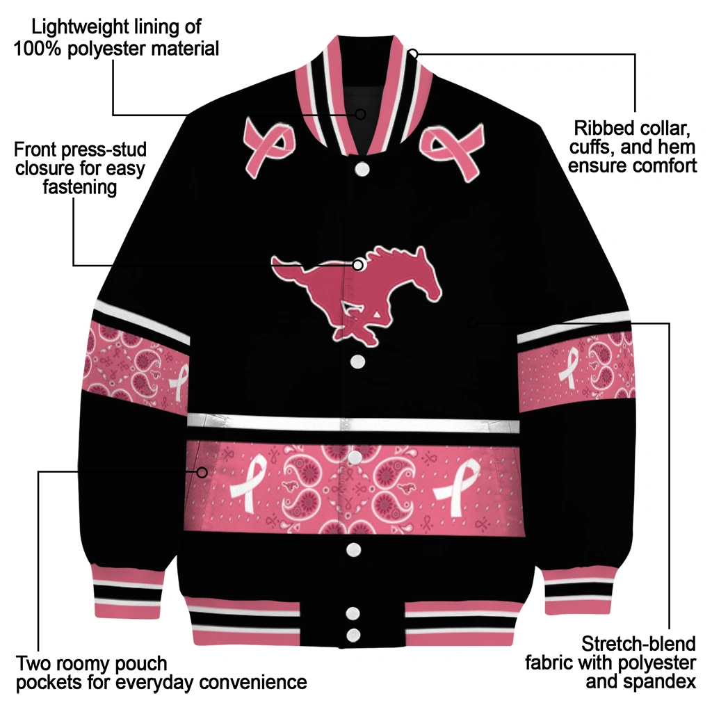 smu mustangs pink ribbon black pink varsity jacket new arrival smu mustangs pink ribbon black pink varsity jacket new arrival
