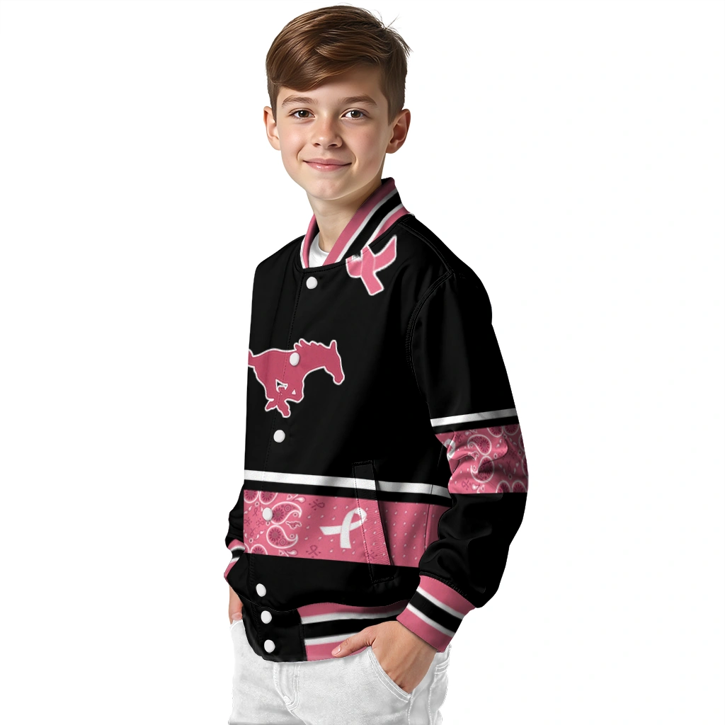 smu mustangs pink ribbon black pink varsity jacket trendy smu mustangs pink ribbon black pink varsity jacket trendy