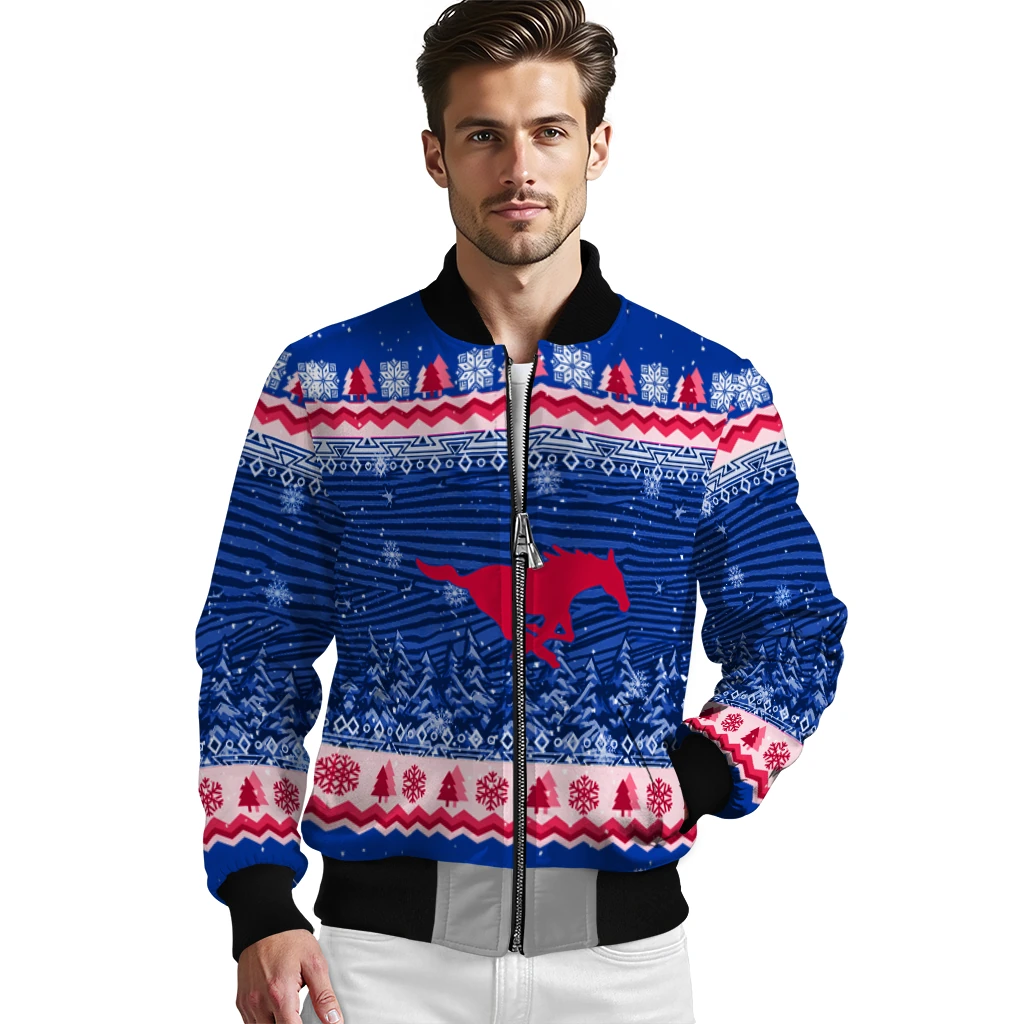 smu mustangs snowy pines blue bomber jacket high quality smu mustangs snowy pines blue bomber jacket high quality