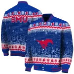 smu mustangs snowy pines blue varsity jacket best selling