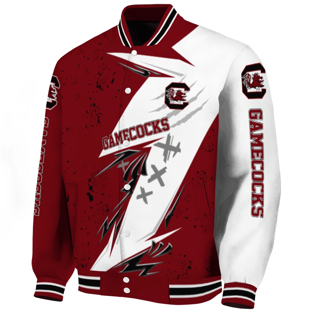 south carolina gamecocks ripped bolt garnet white varsity jacket best selling south carolina gamecocks ripped bolt garnet white varsity jacket best selling
